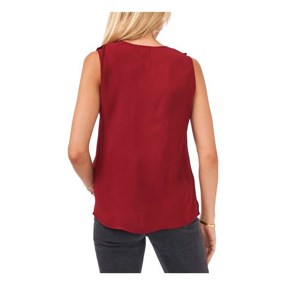 VINCE CAMUTO Womens Maroon Ruffled Vented Hem Sleeveless V Neck Top XS - Picture 2 of 4